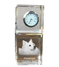 Artdog Ameriški eskimski pes, ameriški špic - kristalna ura s fotografijo, fotografija psa v kristalu, personalizirana namizna ura Art-Dog