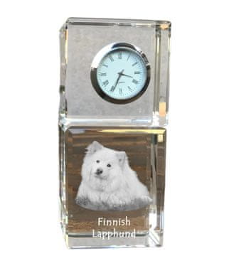 Artdog Finski Laponec, Finski Laponec - kristalna ura s fotografijo, fotografija psa v kristalu, personalizirana namizna ura Art-Dog