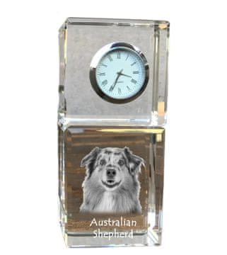 Artdog Avstralski ovčar, Aussie - kristalna ura s fotografijo, fotografija psa v kristalu, personalizirana namizna ura Art-Dog