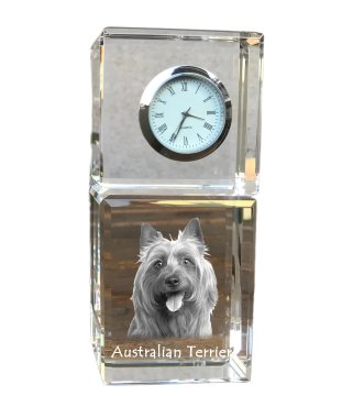 Artdog Avstralski terier, Aussie - kristalna ura s fotografijo, fotografija psa v kristalu, personalizirana namizna ura Art-Dog