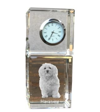 Artdog Havanec, Havanese - kristalna ura s fotografijo, fotografija psa v kristalu, personalizirana namizna ura Art-Dog