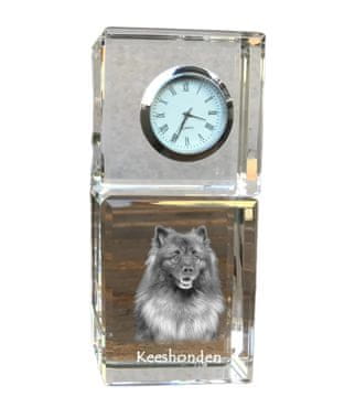 Artdog Wolf Spitz, Keeshond - kristalna ura s fotografijo, fotografija psa v kristalu, personalizirana namizna ura Art-Dog