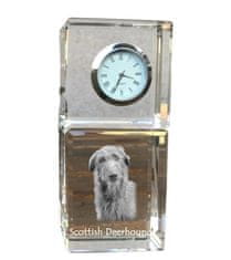 Artdog Škotski hrt, Deerhound - kristalna ura s fotografijo, fotografija psa v kristalu, personalizirana namizna ura Art-Dog