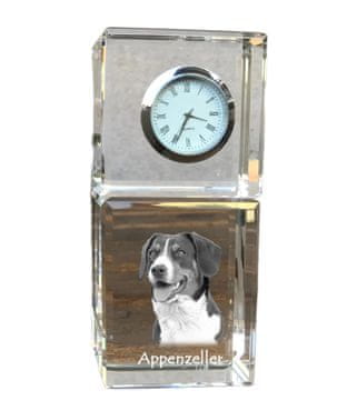 Artdog Appenzeller, Mountain dog from Appenzell - kristalna ura s fotografijo, fotografija psa v kristalu, personalizirana namizna ura Art-Dog
