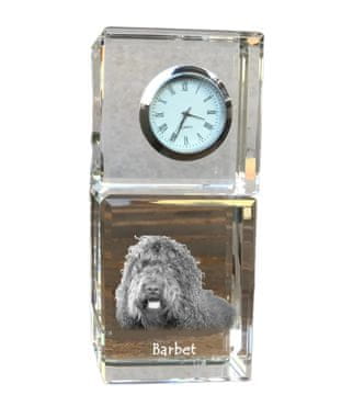 Artdog Barbet, francoski vodni pes - kristalna ura s fotografijo, fotografija psa v kristalu, personalizirana namizna ura Art-Dog