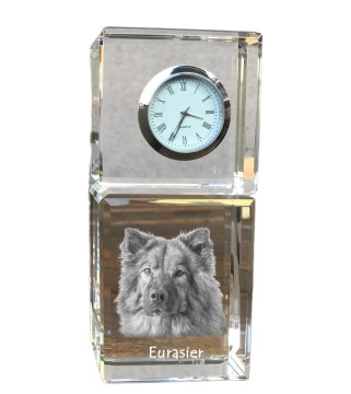 Artdog Eurasier, Eurasian - kristalna ura s fotografijo, fotografija psa v kristalu, personalizirana namizna ura Art-Dog