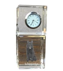 Artdog Schipperke - kristalna ura s fotografijo, fotografija psa v kristalu, personalizirana namizna ura Art-Dog