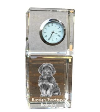 Artdog Bolonka, ruska pisana bolonja - kristalna ura s fotografijo, fotografija psa v kristalu, personalizirana namizna ura Art-Dog