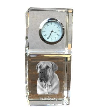 Artdog Boerboel, južnoafriški mastif - kristalna ura s fotografijo, fotografija psa v kristalu, personalizirana namizna ura Art-Dog
