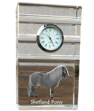 Artdog Shetlandski poni - steklena ura s fotografijo, fotografija konja v kristalu, personalizirana stoječa ura za pisarno Art-Dog