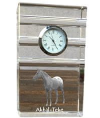 Artdog Akhal-Teke - steklena ura s fotografijo, fotografija konja v kristalu, personalizirana stoječa ura za pisarno Art-Dog