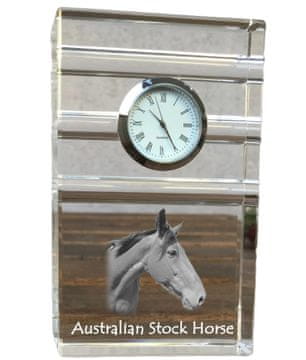 Artdog Avstralski plemenski konj - steklena ura s fotografijo, fotografija konja v kristalu, personalizirana stoječa ura za pisarno Art-Dog