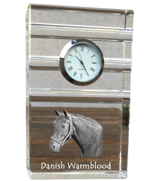 Artdog Danish Warmblood - steklena ura s fotografijo, fotografija konja v kristalu, personalizirana stoječa ura za pisarno Art-Dog