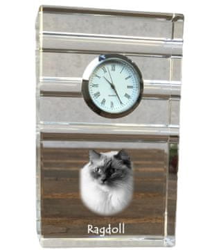 Artdog Ragdoll - steklena ura s fotografijo, fotografija mačke v kristalu, personalizirana stoječa ura za pisarno Art-Dog