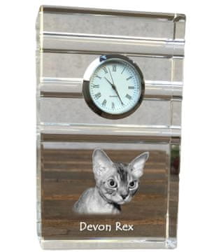 Artdog Devon Rex - steklena ura s fotografijo, fotografija mačke v kristalu, personalizirana stoječa ura za pisarno Art-Dog