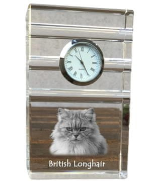 Artdog Britanska dolgodlaka - steklena ura s fotografijo, fotografija mačke v kristalu, personalizirana stoječa ura za pisarno Art-Dog