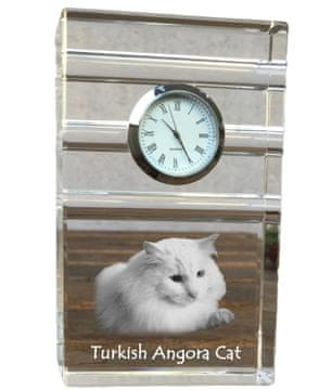 Artdog Turška angora - steklena ura s fotografijo, fotografija mačke v kristalu, personalizirana stoječa ura za pisarno Art-Dog