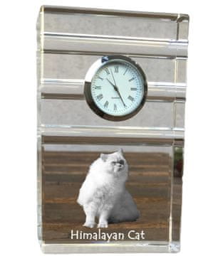Artdog Himalayan - steklena ura s fotografijo, fotografija mačke v kristalu, personalizirana stoječa ura za pisarno Art-Dog