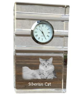Artdog Sibirska - steklena ura s fotografijo, fotografija mačke v kristalu, personalizirana stoječa ura za pisarno Art-Dog