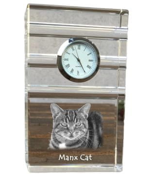 Artdog Manx - steklena ura s fotografijo, fotografija mačke v kristalu, personalizirana stoječa ura za pisarno Art-Dog