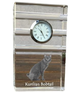 Artdog Kurilski bobtail - steklena ura s fotografijo, fotografija mačke v kristalu, personalizirana stoječa ura za pisarno Art-Dog