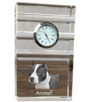 Artdog Ameriški Staffordshire terier, Amstaff, Amstaf - steklena ura s fotografijo, fotografija psa v kristalu, personalizirana stoječa ura za pisarno Art-Dog
