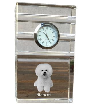Artdog Bichon Frise, Tenerife Dog - steklena ura s fotografijo, fotografija psa v kristalu, personalizirana stoječa ura za pisarno Art-Dog