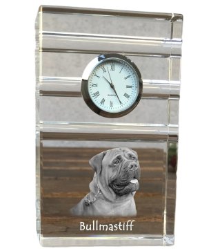 Artdog Bullmastiff, Bulmastiff - steklena ura s fotografijo, fotografija psa v kristalu, personalizirana stoječa ura za pisarno Art-Dog