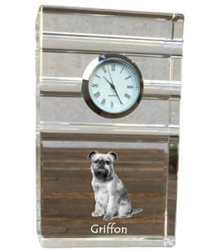 Artdog Bruselj Griffon, Griffon bruxellois - steklena ura s fotografijo, fotografija psa v kristalu, personalizirana stoječa ura za pisarno Art-Dog