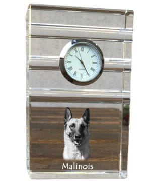Artdog Belgijski ovčar Malinois - steklena ura s fotografijo, fotografija psa v kristalu, personalizirana stoječa ura za pisarno Art-Dog