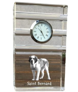 Artdog Bernardin, pes sv. Bernarda - steklena ura s fotografijo, fotografija psa v kristalu, personalizirana stoječa ura za pisarno Art-Dog