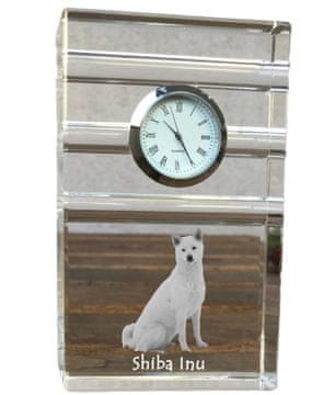 Artdog Shiba Inu - steklena ura s fotografijo, fotografija psa v kristalu, personalizirana stoječa ura za pisarno Art-Dog