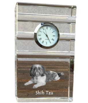 Artdog Shih Tzu, Shi tsu, Shi-Tzu, Szi-cu, Szitzu - steklena ura s fotografijo, fotografija psa v kristalu, personalizirana stoječa ura za pisarno Art-Dog