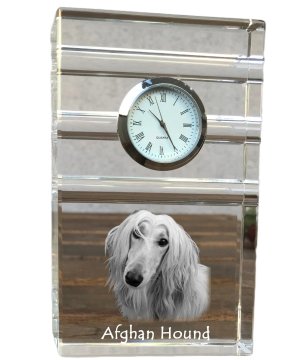 Artdog Afganistanski hrt - steklena ura s fotografijo, fotografija psa v kristalu, personalizirana stoječa ura za pisarno Art-Dog