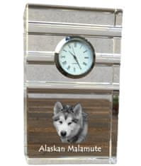 Artdog Aljaški malamut - steklena ura s fotografijo, fotografija psa v kristalu, personalizirana stoječa ura za pisarno Art-Dog