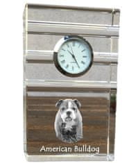 Artdog Ameriški buldog - steklena ura s fotografijo, fotografija psa v kristalu, personalizirana stoječa ura za pisarno Art-Dog