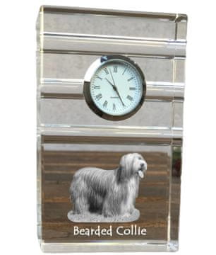 Artdog Bradati ovčar, višavski ovčar - steklena ura s fotografijo, fotografija psa v kristalu, personalizirana stoječa ura za pisarno Art-Dog