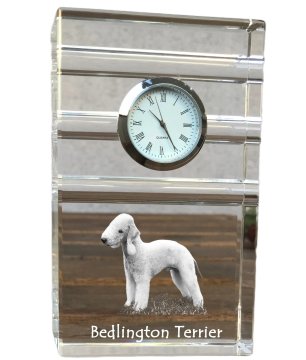 Artdog Bedlington terier, Rothbury terier - steklena ura s fotografijo, fotografija psa v kristalu, personalizirana stoječa ura za pisarno Art-Dog