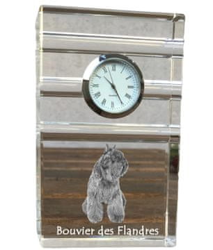 Artdog Bouvier des Flandres - steklena ura s fotografijo, fotografija psa v kristalu, personalizirana stoječa ura za pisarno Art-Dog