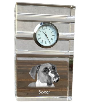 Artdog Boxer, Boxer I - steklena ura s fotografijo, fotografija psa v kristalu, personalizirana stoječa ura za pisarno Art-Dog