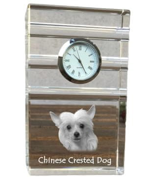 Artdog Kitajski čopasti pes - steklena ura s fotografijo, fotografija psa v kristalu, personalizirana stoječa ura za pisarno Art-Dog