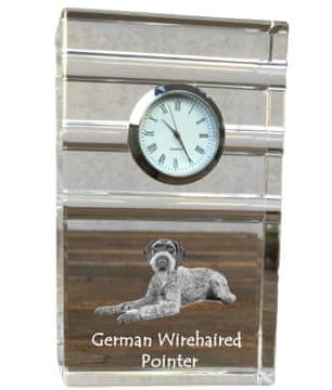 Artdog Nemški oštrodlaki ptičar, Drahthaar - steklena ura s fotografijo, fotografija psa v kristalu, personalizirana stoječa ura za pisarno Art-Dog