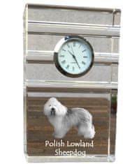 Artdog Poljski nižinski ovčar, PON - steklena ura s fotografijo, fotografija psa v kristalu, personalizirana stoječa ura za pisarno Art-Dog