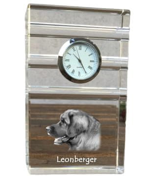 Artdog Leonberger - steklena ura s fotografijo, fotografija psa v kristalu, personalizirana stoječa ura za pisarno Art-Dog