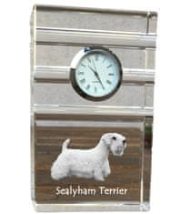 Artdog Sealyham Terrier - steklena ura s fotografijo, fotografija psa v kristalu, personalizirana stoječa ura za pisarno Art-Dog