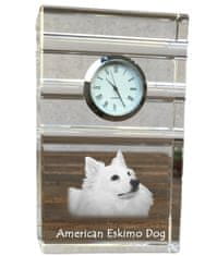 Artdog Ameriški eskimski pes, ameriški špic - steklena ura s fotografijo, fotografija psa v kristalu, personalizirana stoječa ura za pisarno Art-Dog