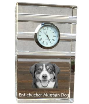 Artdog Entlebucher - steklena ura s fotografijo, fotografija psa v kristalu, personalizirana stoječa ura za pisarno Art-Dog