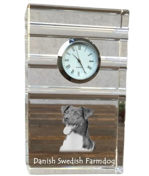 Artdog Dansko-švedski podeželski pes - steklena ura s fotografijo, fotografija psa v kristalu, personalizirana stoječa ura za pisarno Art-Dog