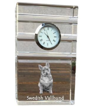 Artdog Swedish Vallhund, Swedish Sheepdog - steklena ura s fotografijo, fotografija psa v kristalu, personalizirana stoječa ura za pisarno Art-Dog
