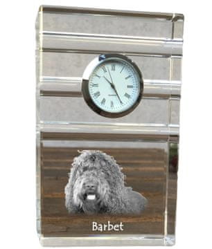 Artdog Barbet, francoski vodni pes - steklena ura s fotografijo, fotografija psa v kristalu, personalizirana stoječa ura za pisarno Art-Dog